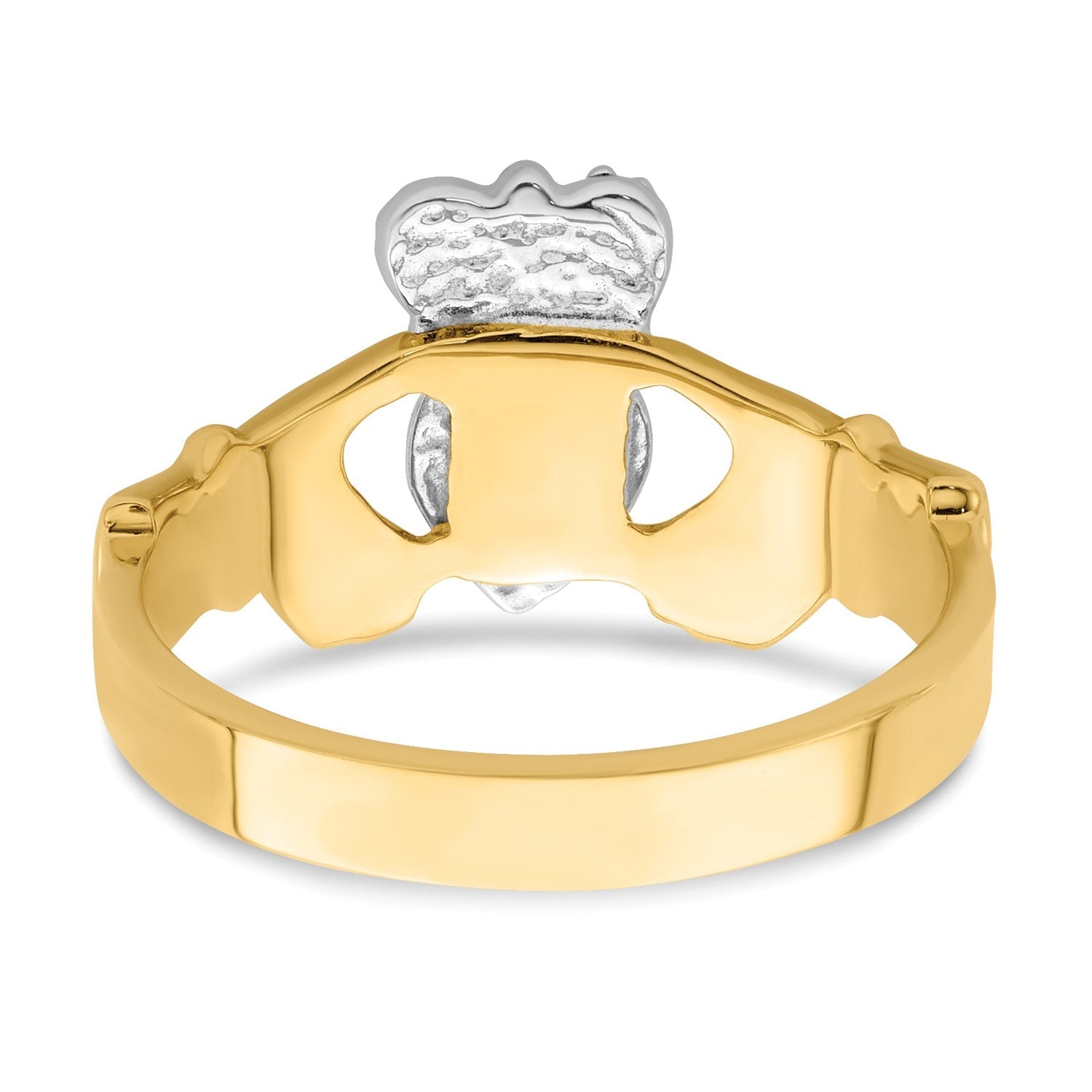 14k Two Tone Yellow and White Gold Irish Claddagh Heart Ring, Size 6