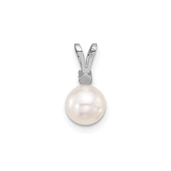 14K White 7mm Round White Akoya Pearl and .03ct Diamond Pendant