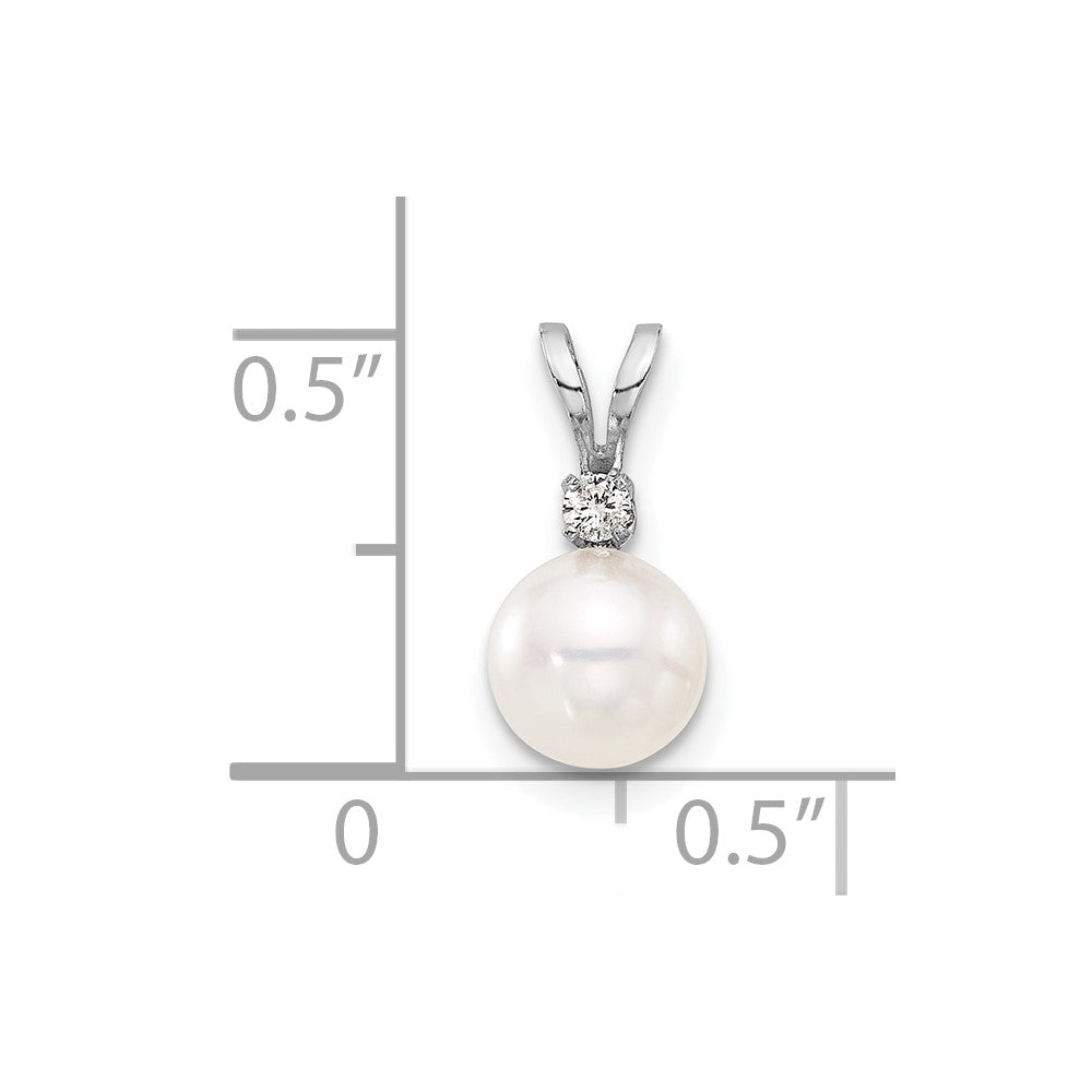 14K White 7mm Round White Akoya Pearl and .03ct Diamond Pendant