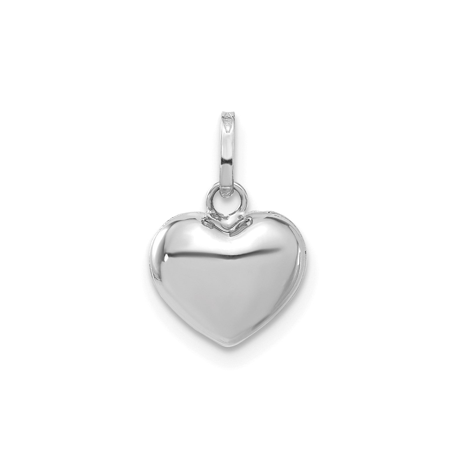 14k White Gold Puffed Heart Pendant, 14x10mm