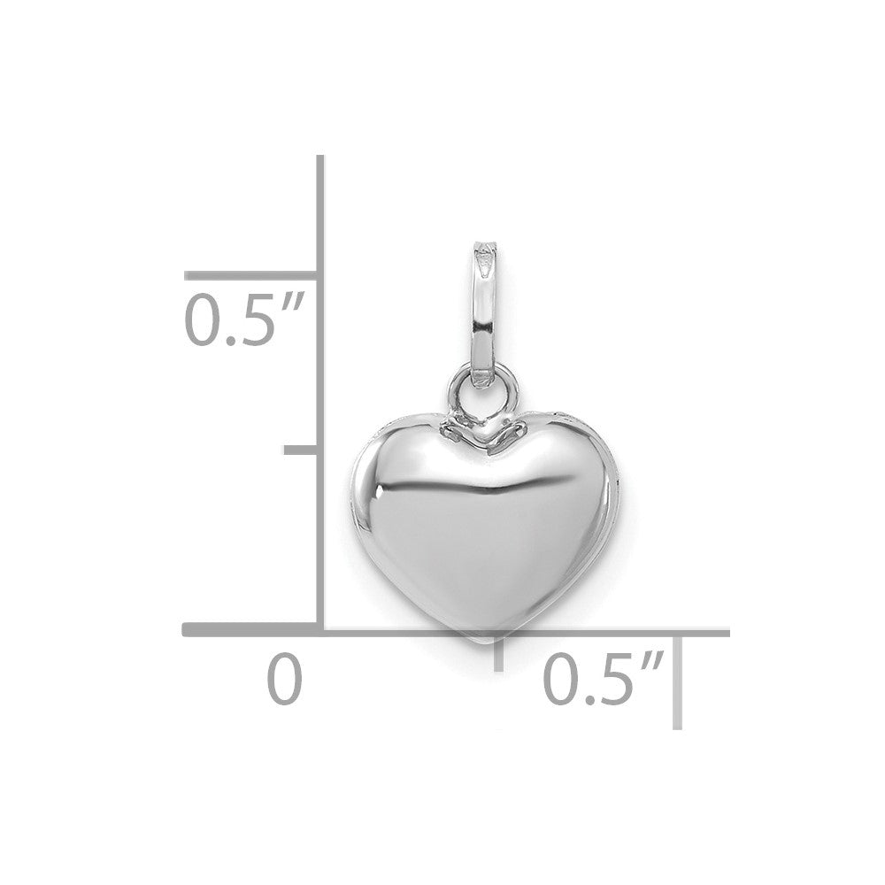 14k White Gold Puffed Heart Pendant, 14x10mm