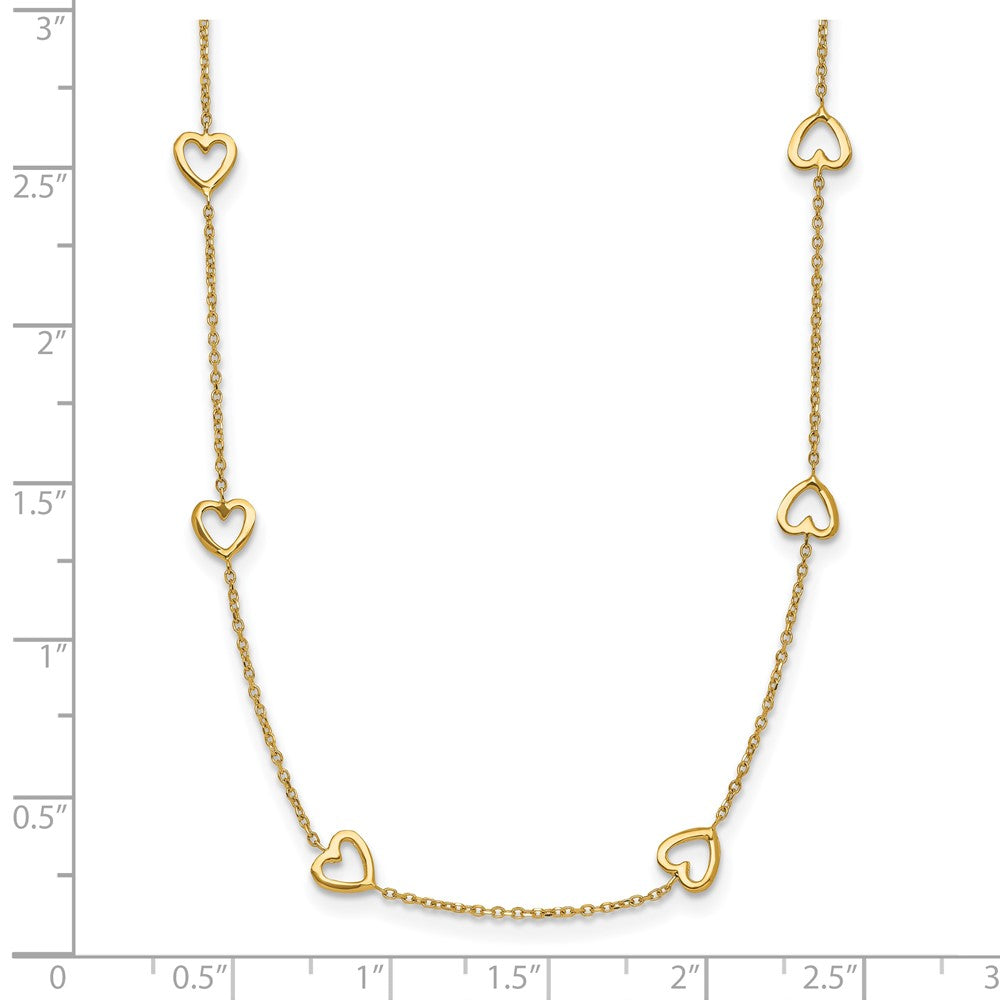 14k Yellow Gold Open Hearts Pendant Station Necklace fine designer jewelry for men and women