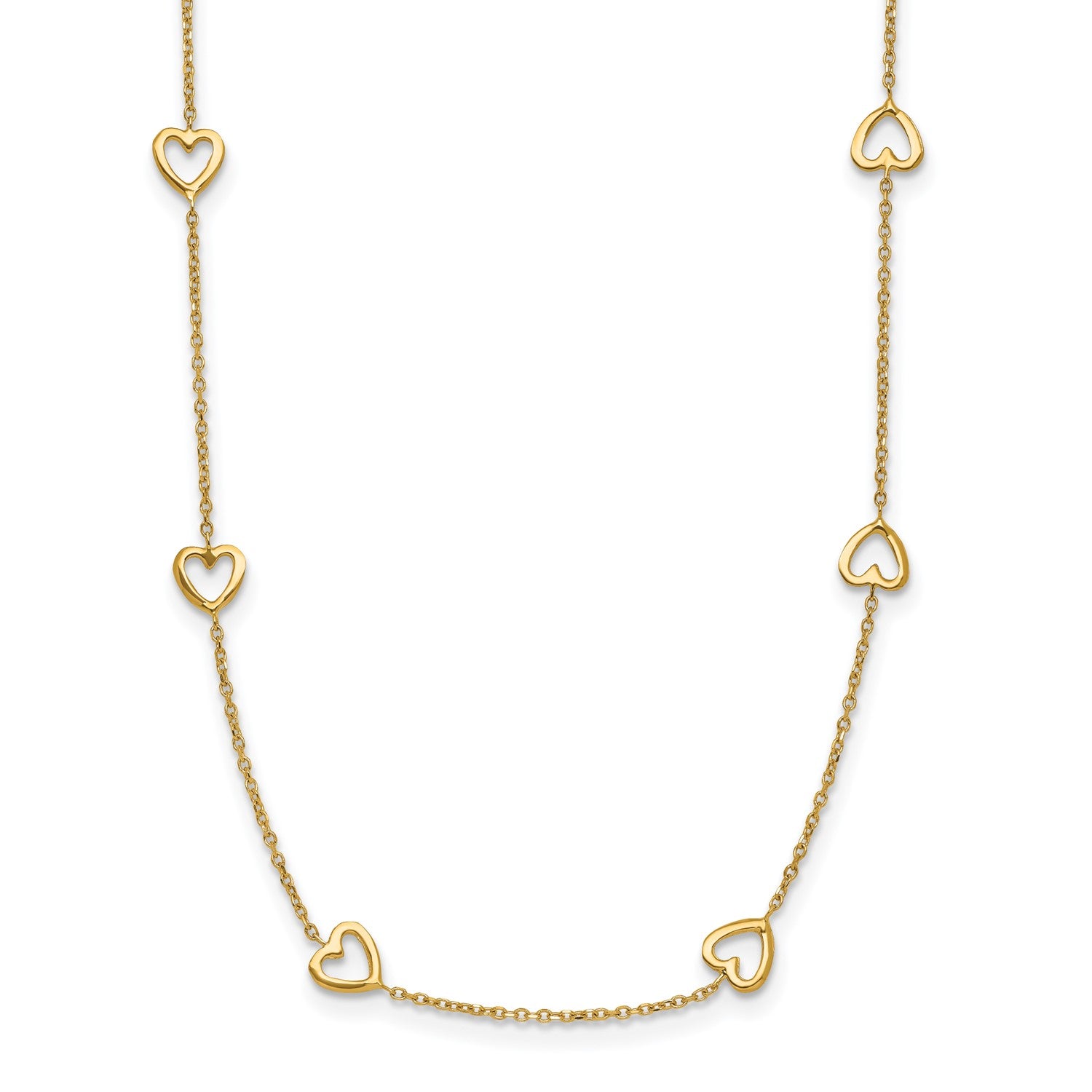 14k Yellow Gold Open Hearts Pendant Station Necklace fine designer jewelry for men and women