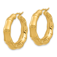 14K Yellow Gold Graduated Bamboo Round Hoop Earrings, 30mm fine designer jewelry for men and women