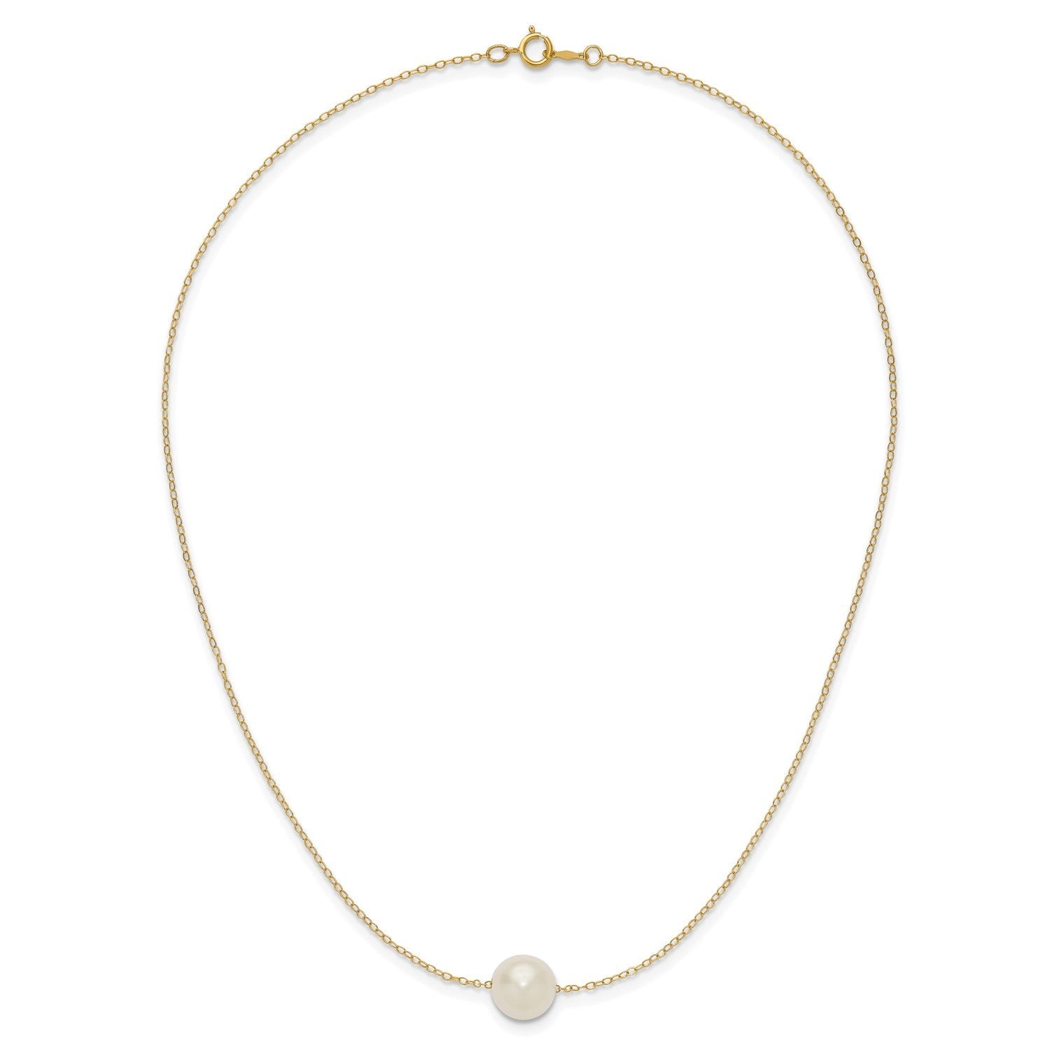 14k Yellow Gold 11mm White Round Freshwater Cultured Pearl Necklace, 17