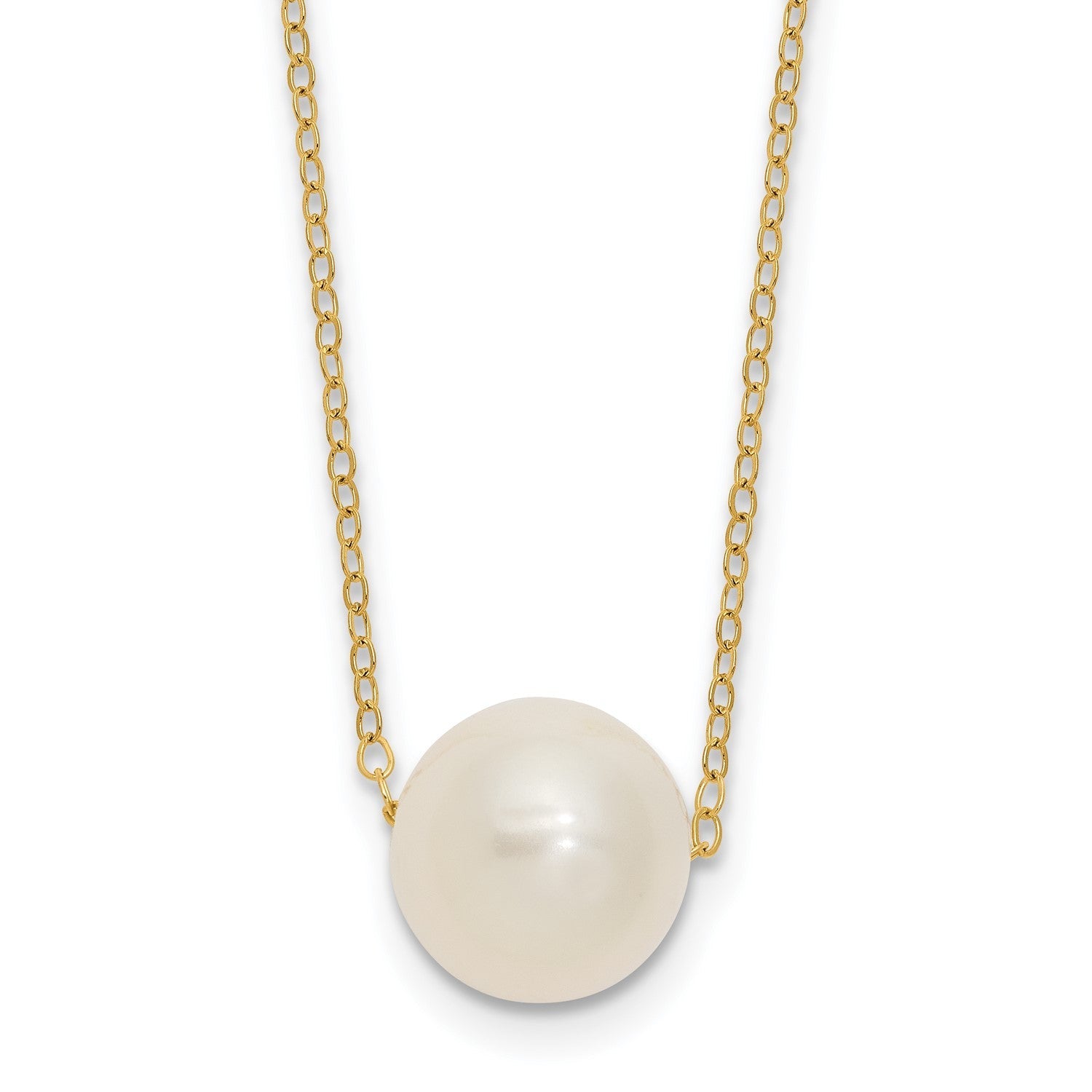 14k Yellow Gold 11mm White Round Freshwater Cultured Pearl Necklace, 17