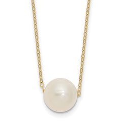 14k Yellow Gold 11mm White Round Freshwater Cultured Pearl Necklace, 17