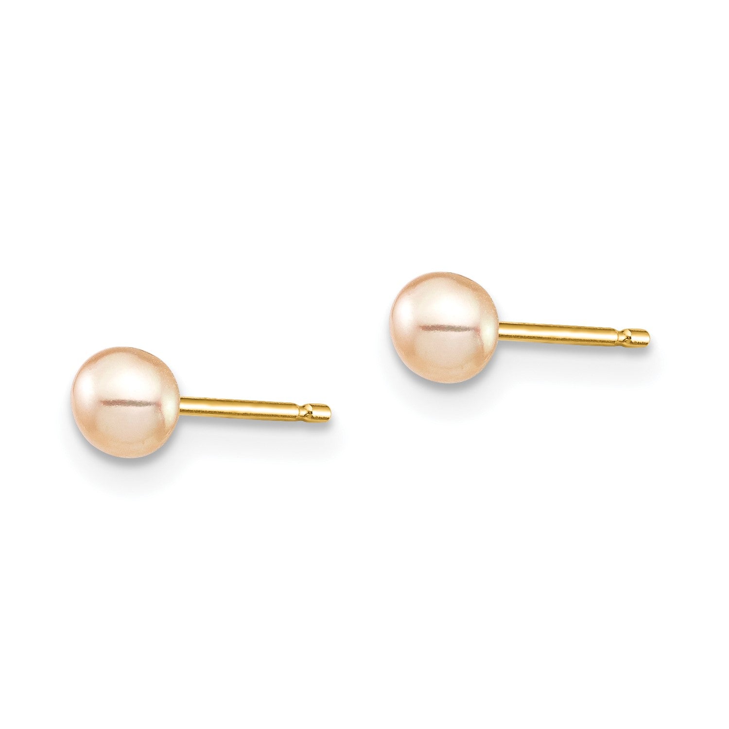 14k Yellow Gold 3-4mm Pink Button Freshwater Cultured Pearl Stud Post Earrings