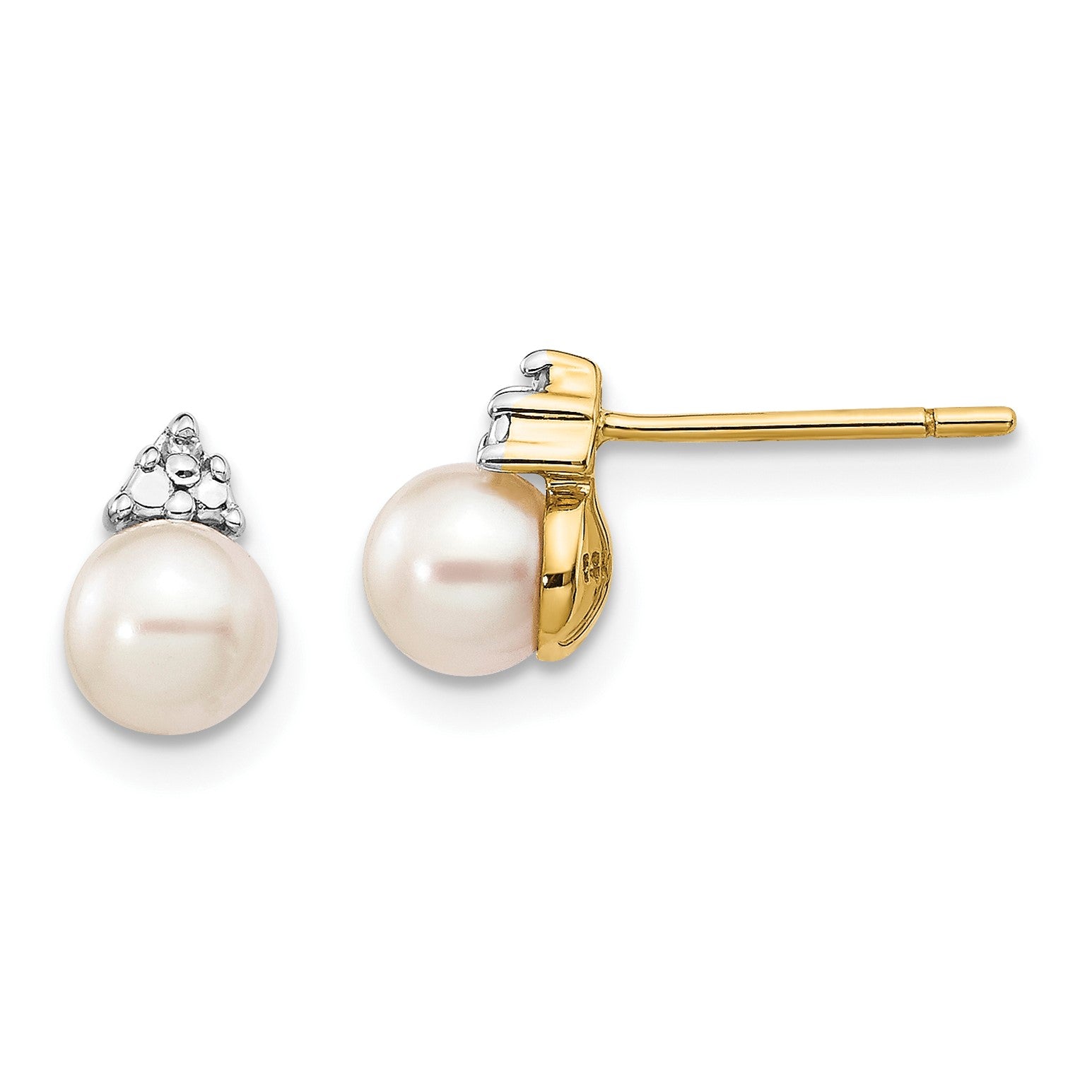 14k Yellow Gold 6mm Freshwater Pearl and 0.01ct Diamond Stud Earrings