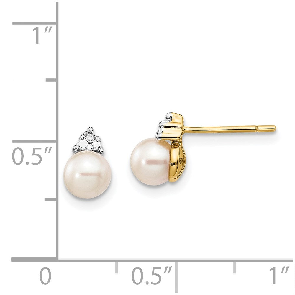 14k Yellow Gold 6mm Freshwater Pearl and 0.01ct Diamond Stud Earrings