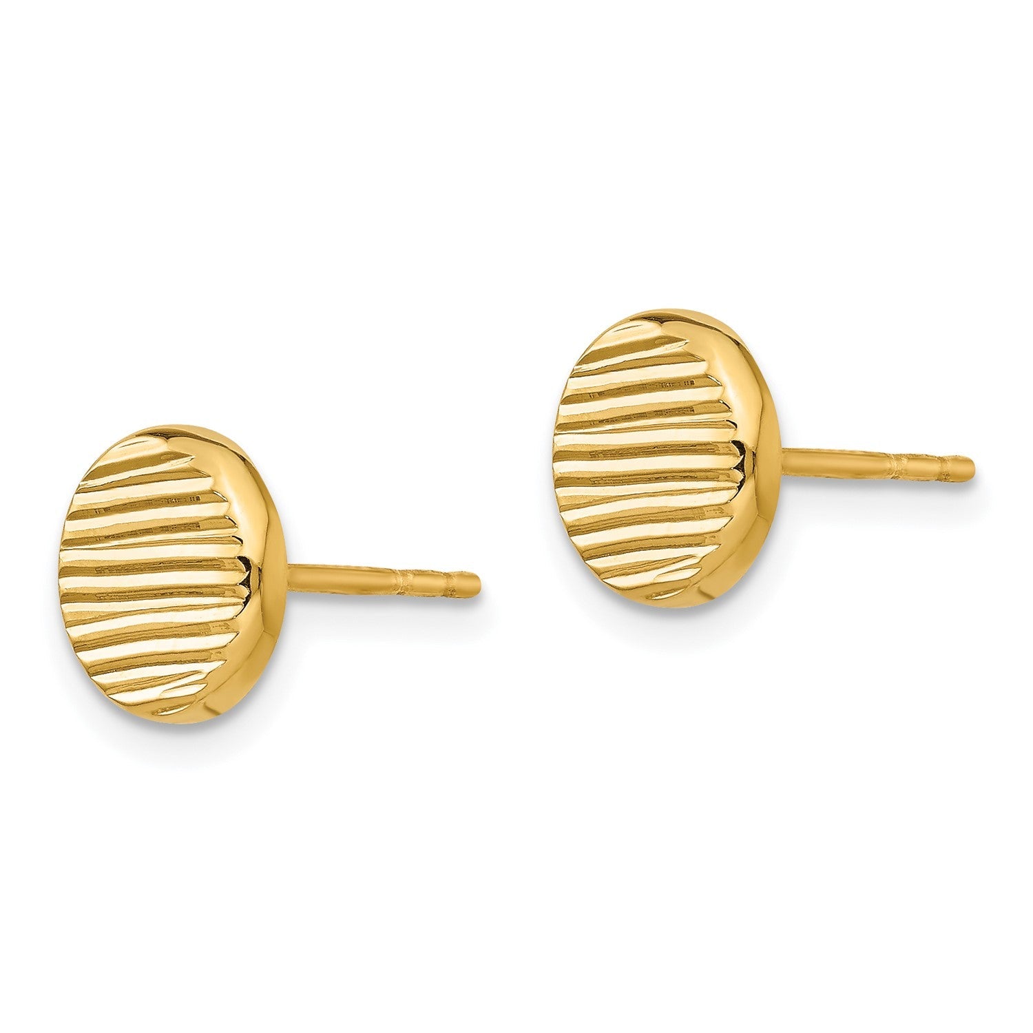 14K Yellow Gold Textured Round Disc Post Stud Earrings, 9mm