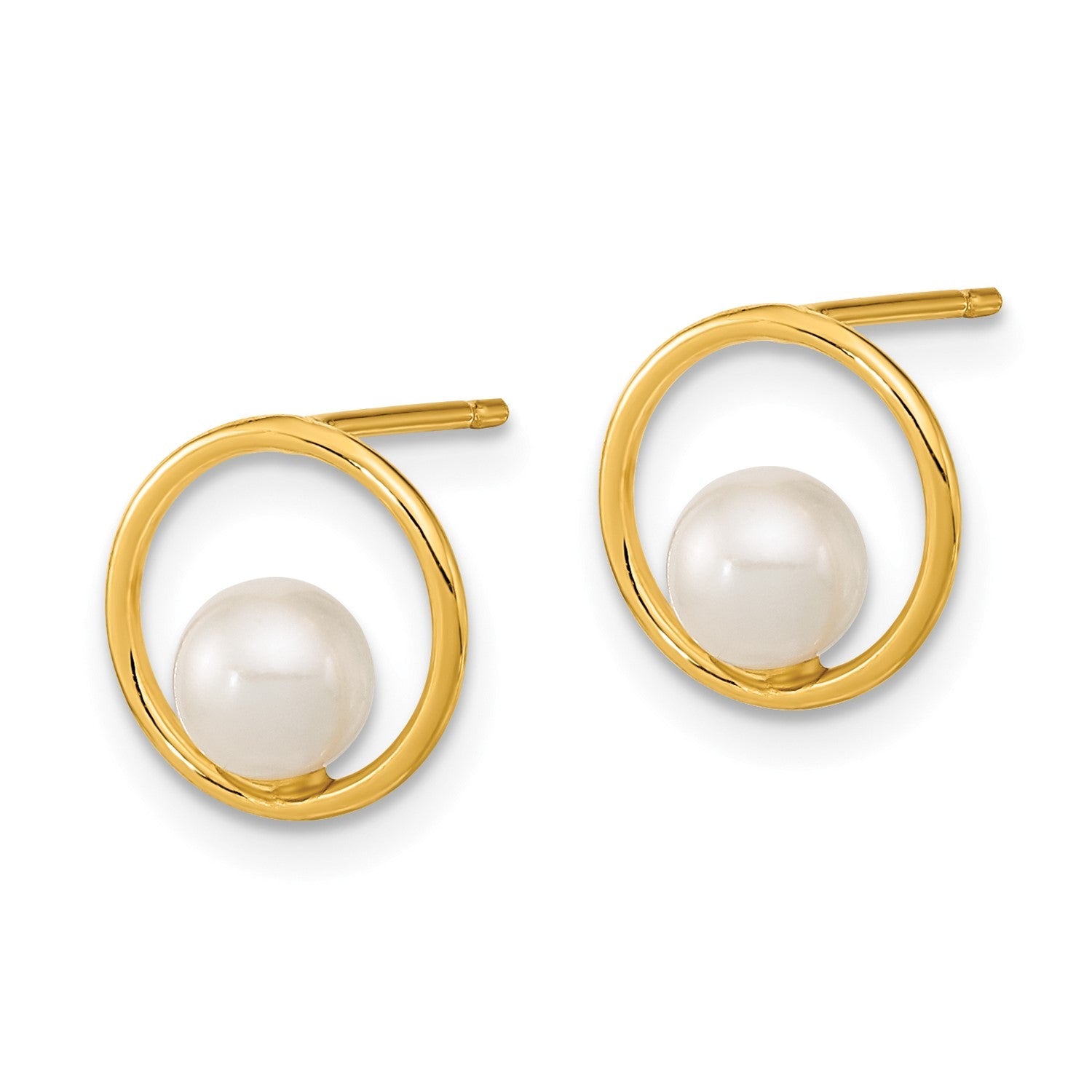 14K Yellow Gold Circle 5mm Freshwater Cultured Pearl Post Stud Earrings