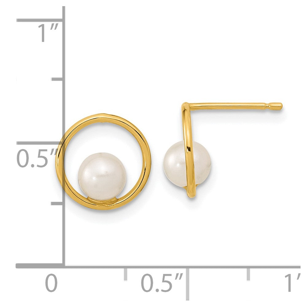 14K Yellow Gold Circle 5mm Freshwater Cultured Pearl Post Stud Earrings