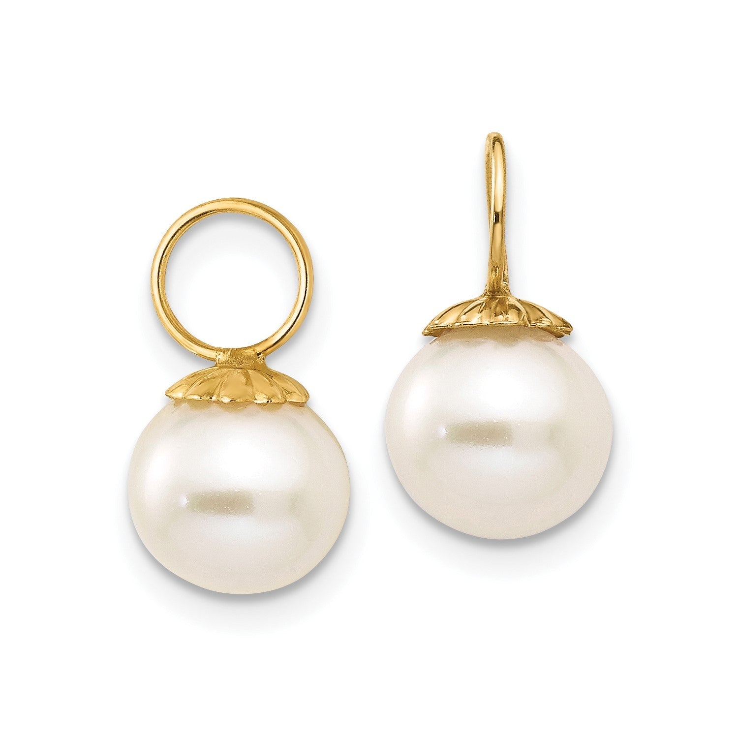 14K Yellow Gold Cultured Pearl Dangle Hoop Earrings