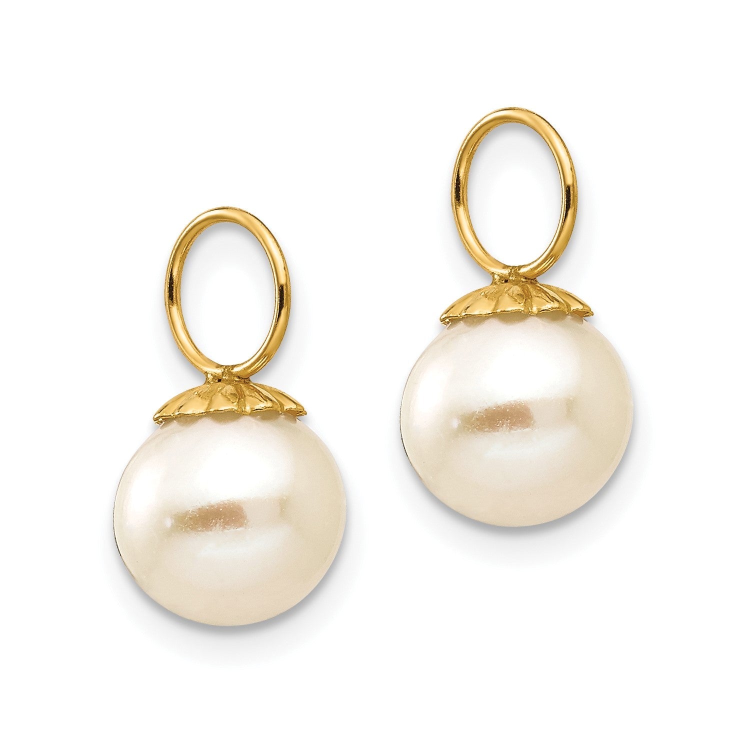 14K Yellow Gold Cultured Pearl Dangle Hoop Earrings