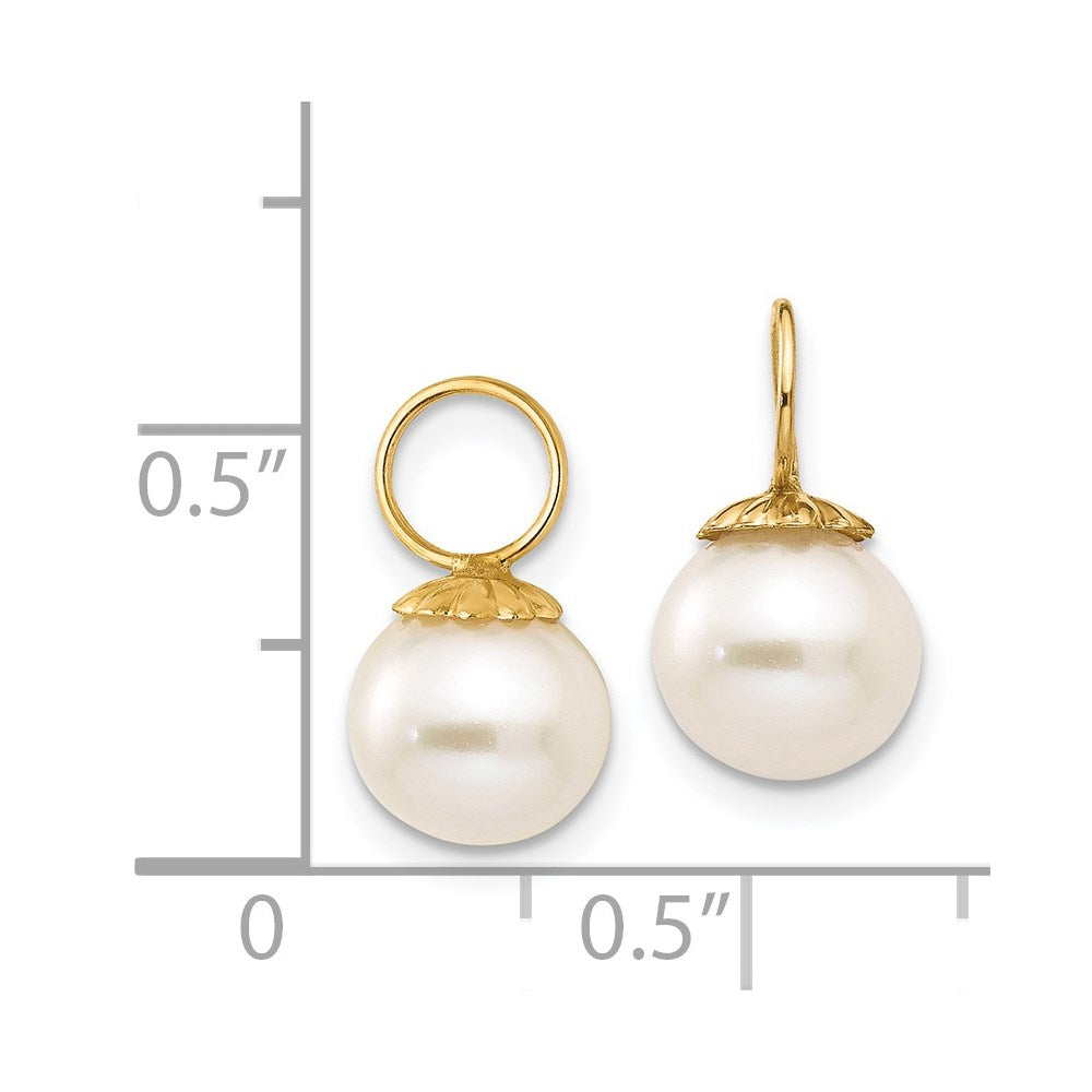 14K Yellow Gold Cultured Pearl Dangle Hoop Earrings