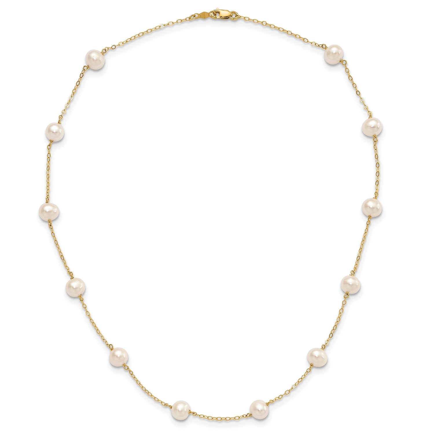 14K Yellow Gold Fresh Water Cultured 6mm Pearl 12-station Necklace, 16