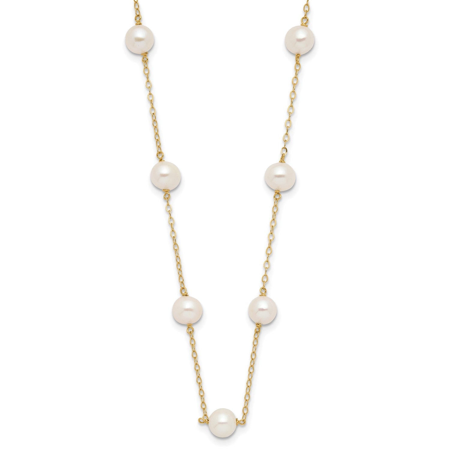 14K Yellow Gold Fresh Water Cultured 6mm Pearl 12-station Necklace, 16