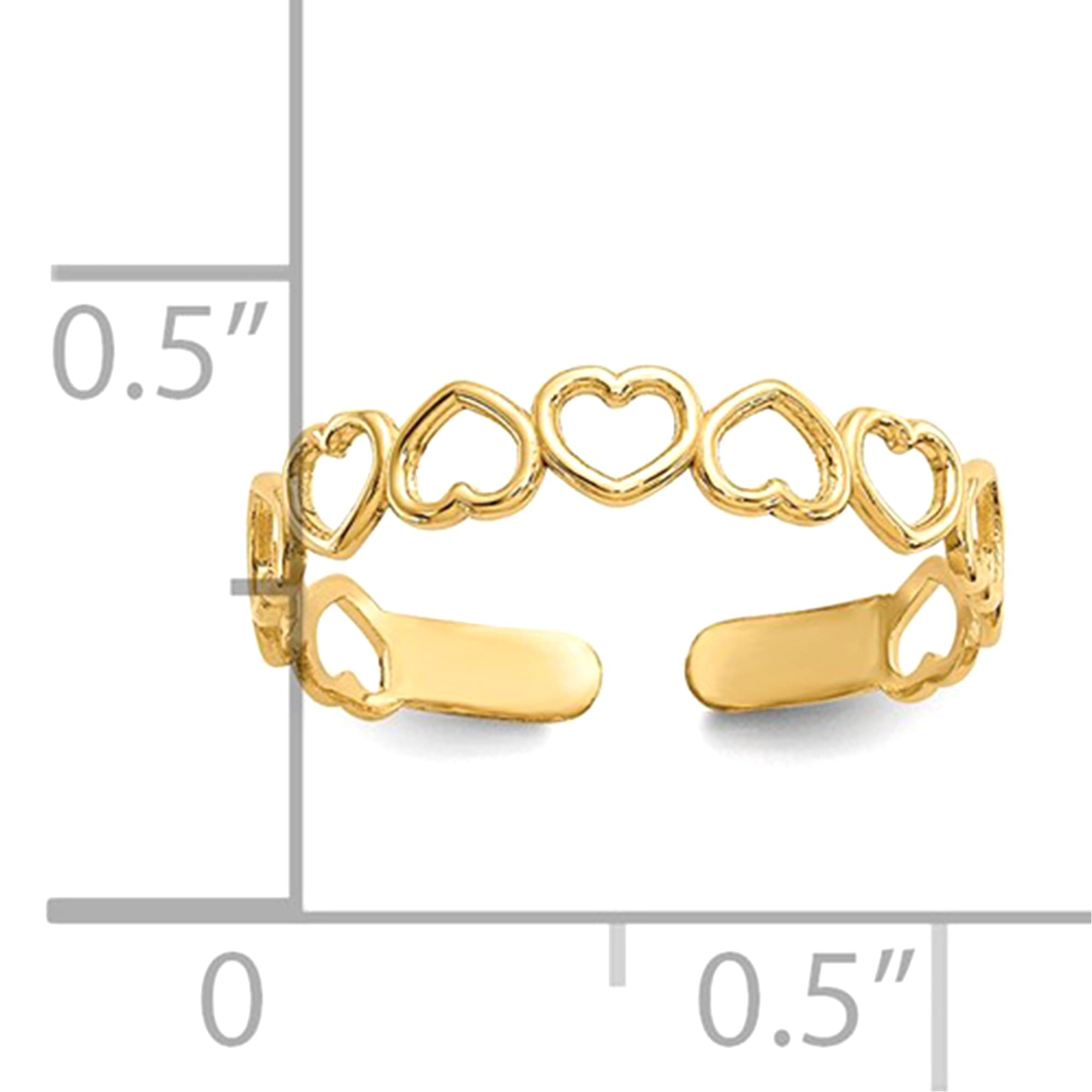 14k Yellow Gold Hearts Open Adjustable Toe Ring