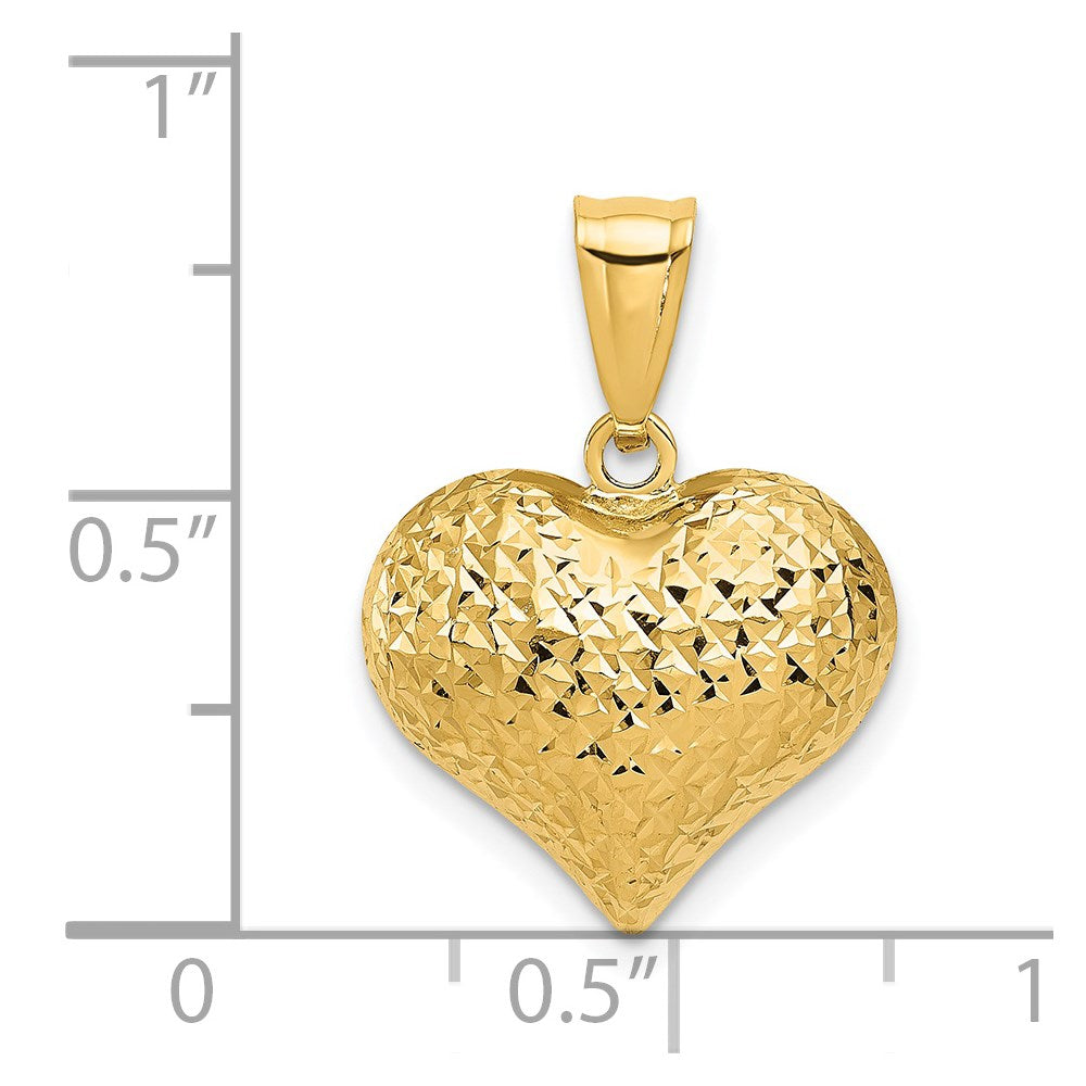 14K Yellow Gold Textured 3-D Heart Pendant, 22x16mm