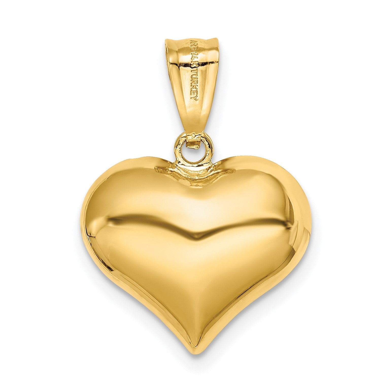 14K Yellow Gold Textured 3-D Heart Pendant, 22x16mm