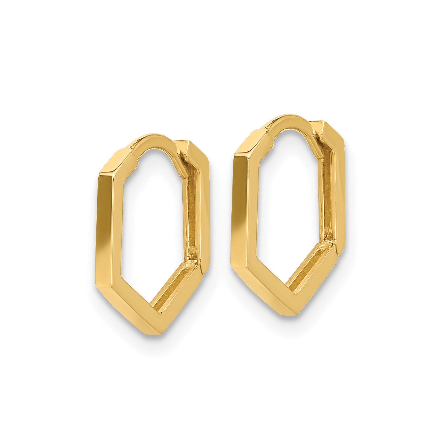 14K Yellow Gold High Polished Geometric Hoop Earrings, 13mm