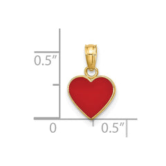 14K Yellow Gold Red Enamel Heart Pendant, 13x9mm