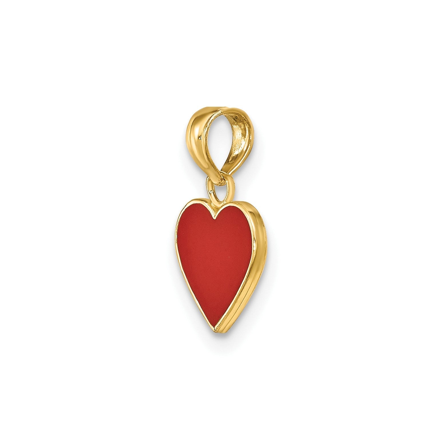 14K Yellow Gold Red Enamel Heart Pendant, 13x9mm