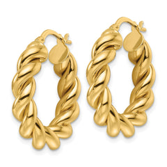 14k Yellow Gold High Polished Twisted Round Hoop Earrings, 25mm