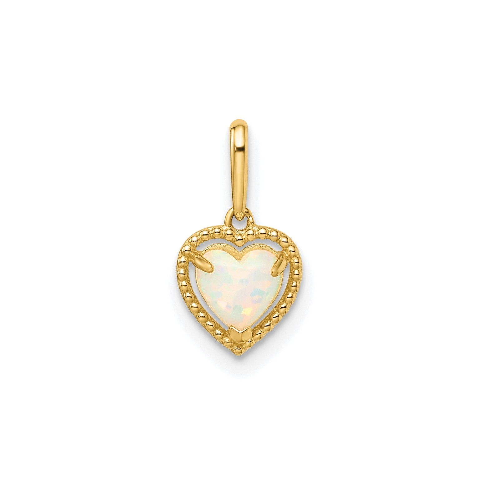 14k Yellow Gold Lab Created Opal Heart Pendant