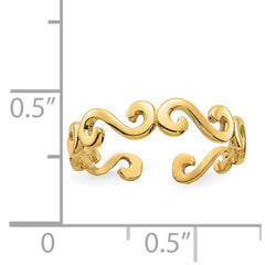 14K Yellow Real Gold Swirl Design Cuff Style Adjustable Toe Ring