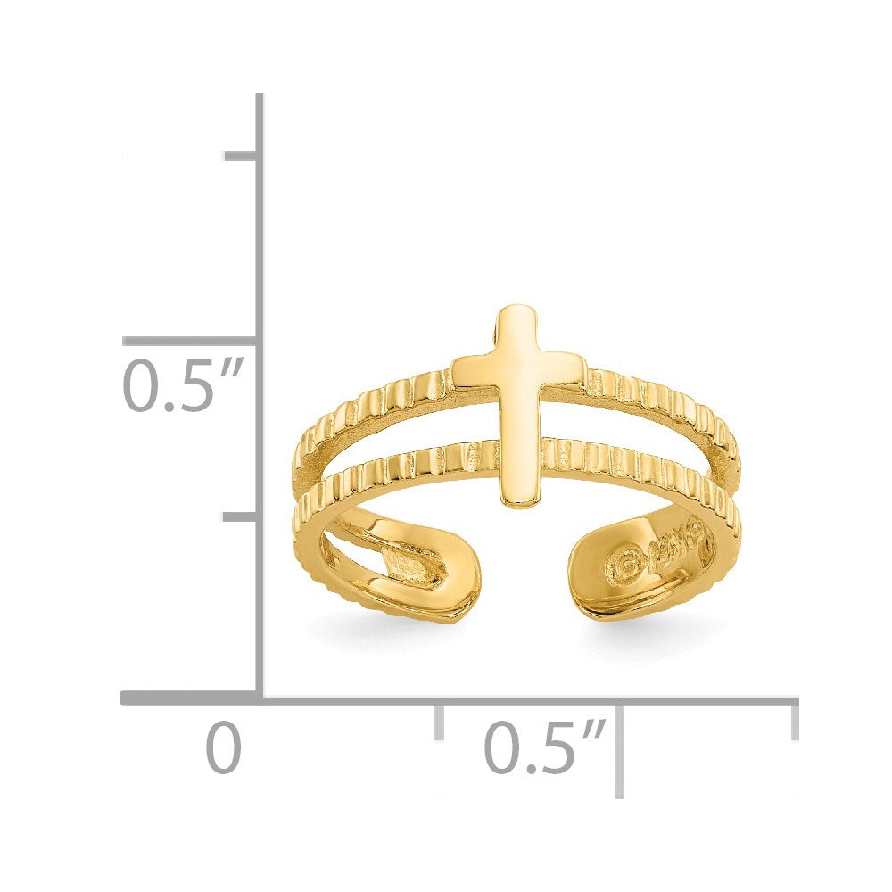 14k Yellow Solid Gold Cross Design Toe Summer Ring