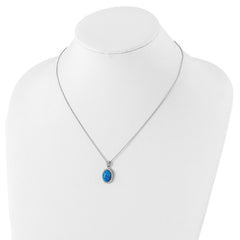 Blue Opal and CZ Oval Necklace, Sterling Silver, 18.5 Inches, Rhodium-plated