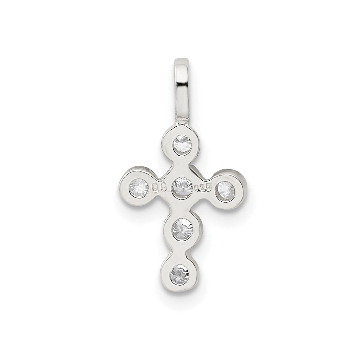 Sterling Silver Cross Pendant with Cubic Zirconia Stones, 14x10mm