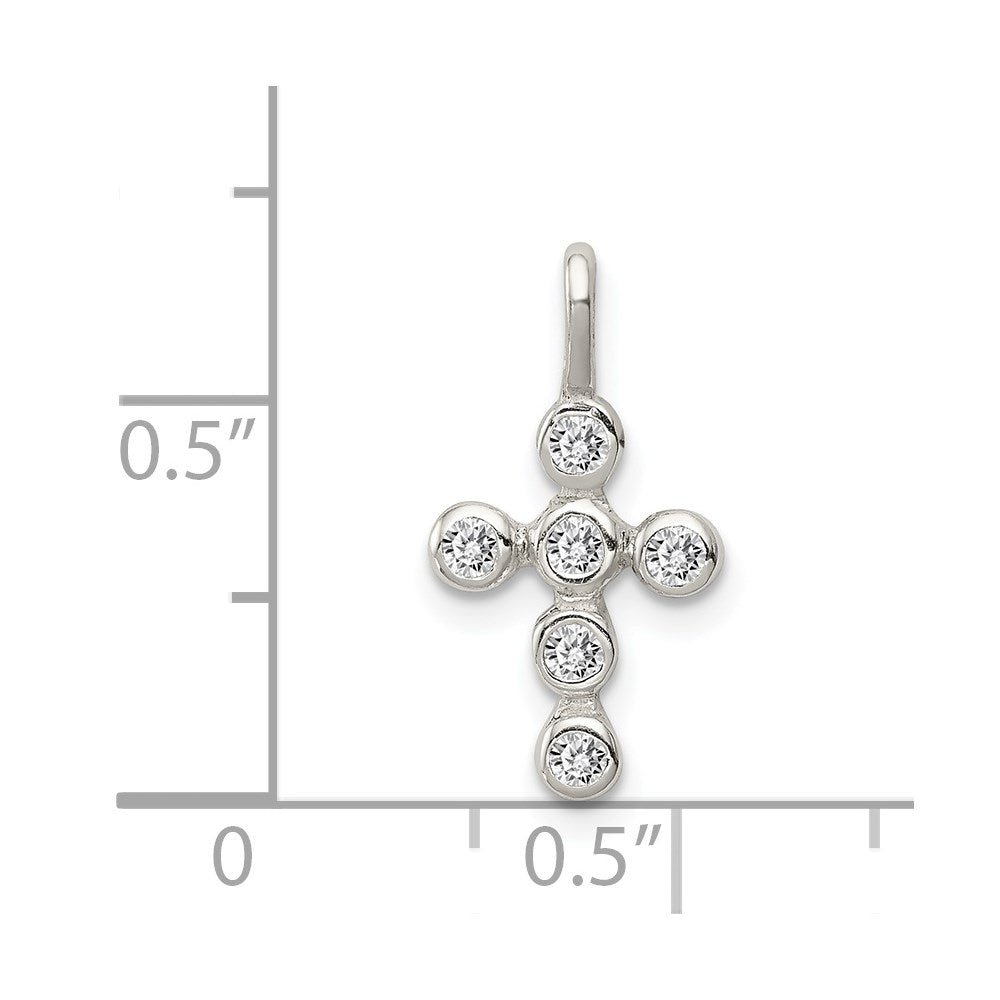 Sterling Silver Cross Pendant with Cubic Zirconia Stones, 14x10mm