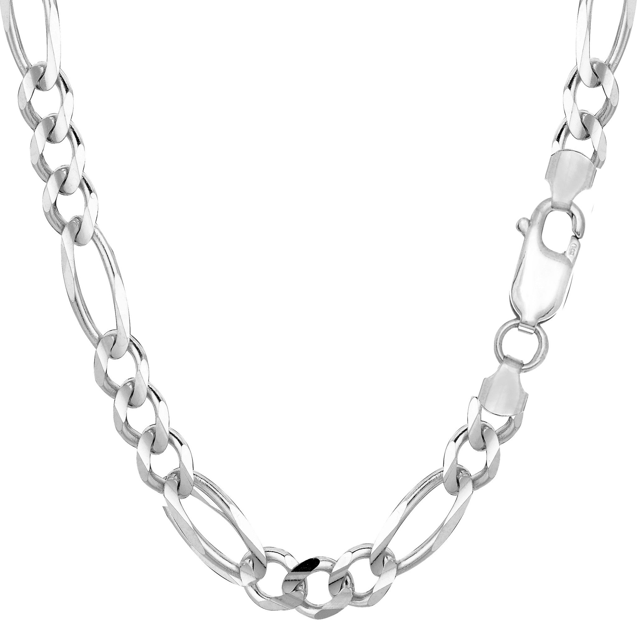 Sterling Silver Rhodium Plated Figaro Chain Bracelet, 8.5