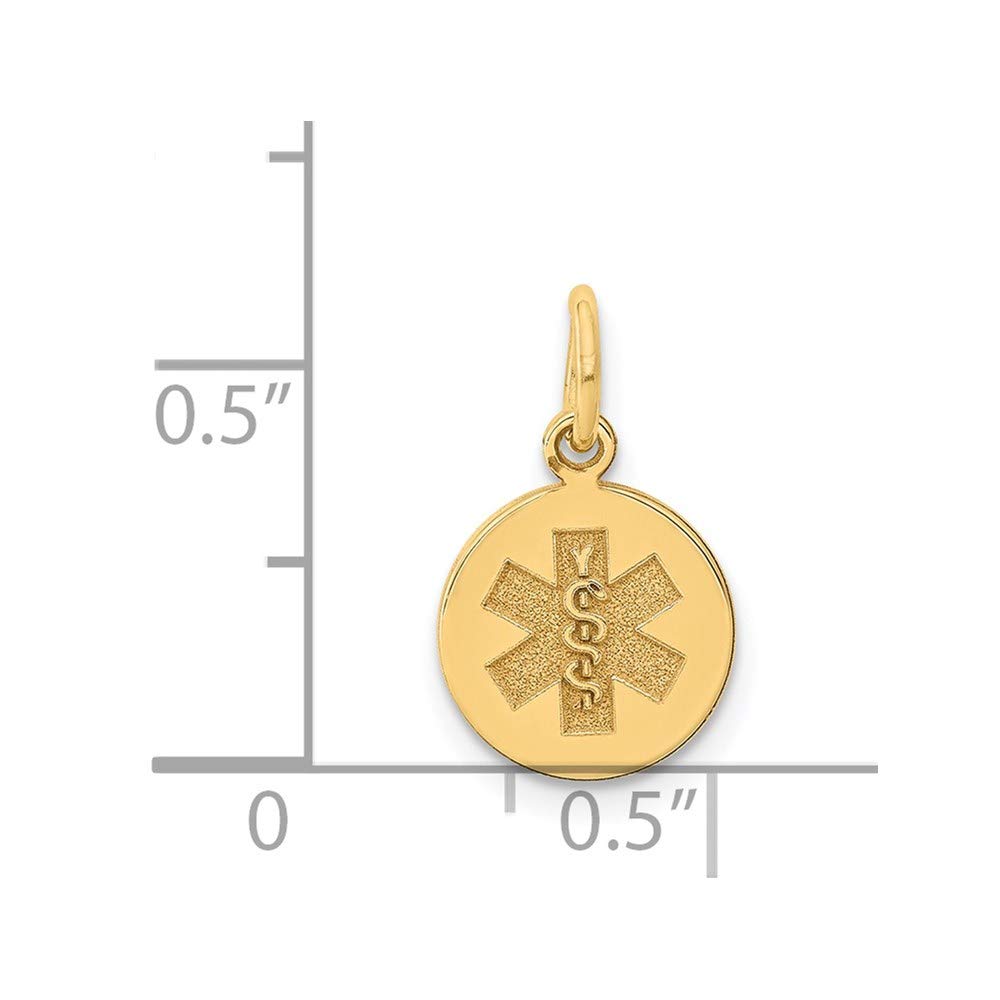 14k Yellow Gold Medical Round Disc Pendant, 15mm