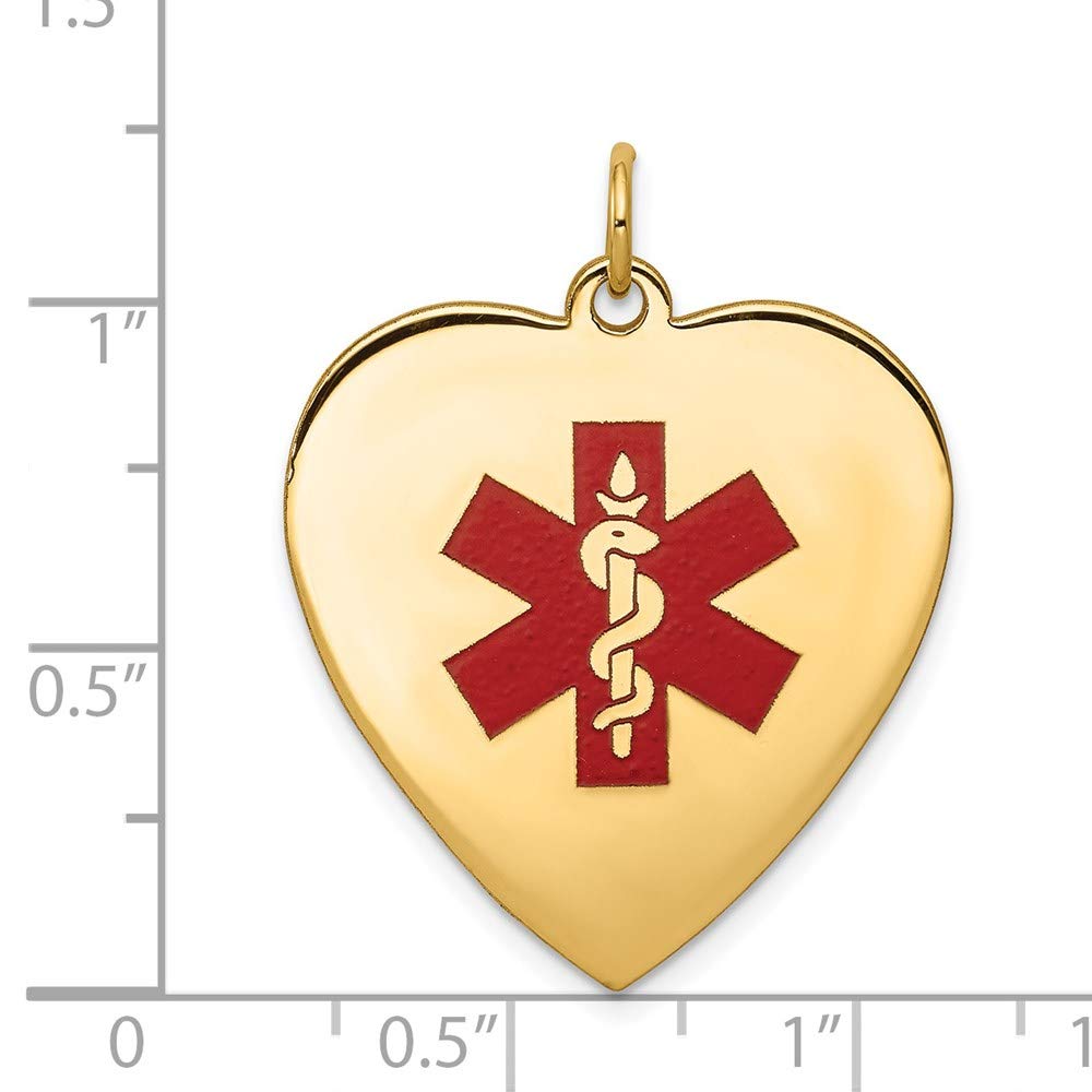 14k Yellow Gold Heart Medical Alert Pendant, 31x24mm, Enameled