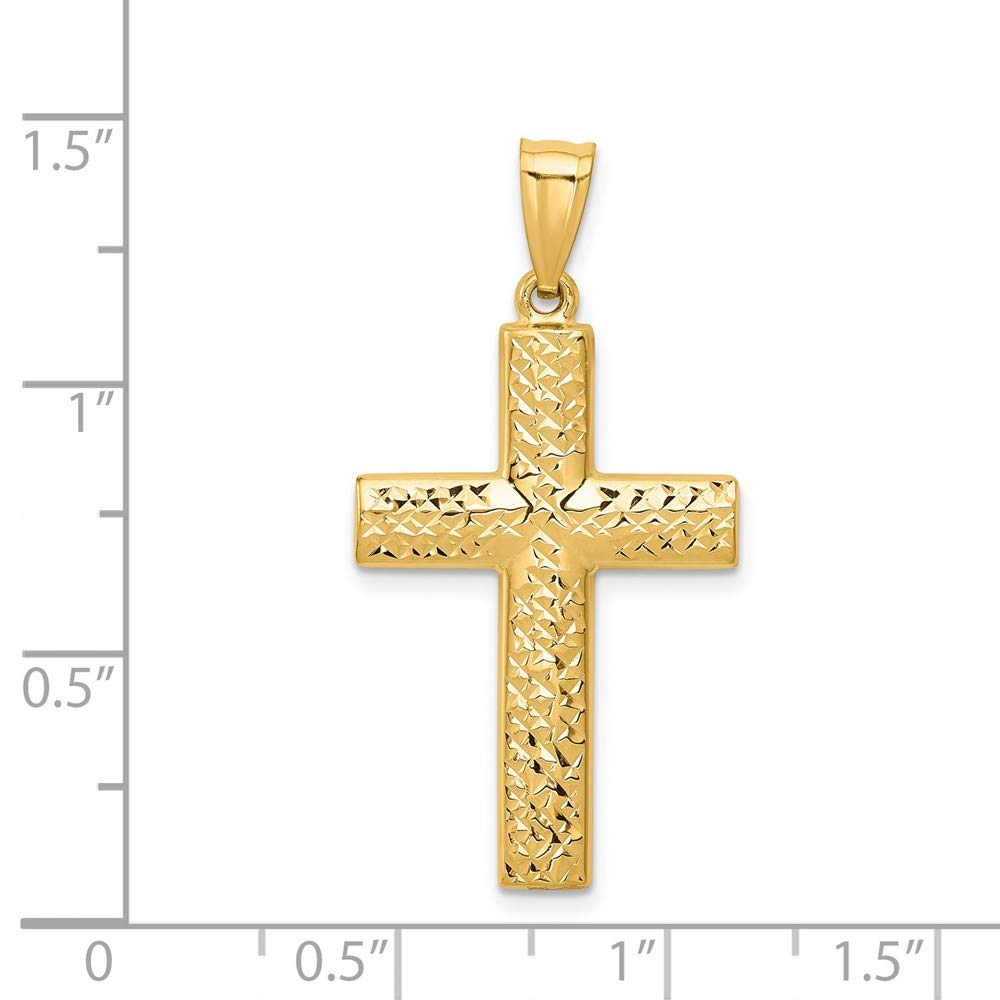 14K Yellow Gold Reversible Textured High Polished Cross Pendant, 36x18mm