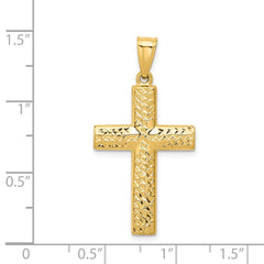 14K Yellow Gold Reversible Textured High Polished Cross Pendant, 36x18mm