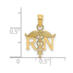 14k Yellow Gold RN Registered Nurse Pendant, 15x12mm