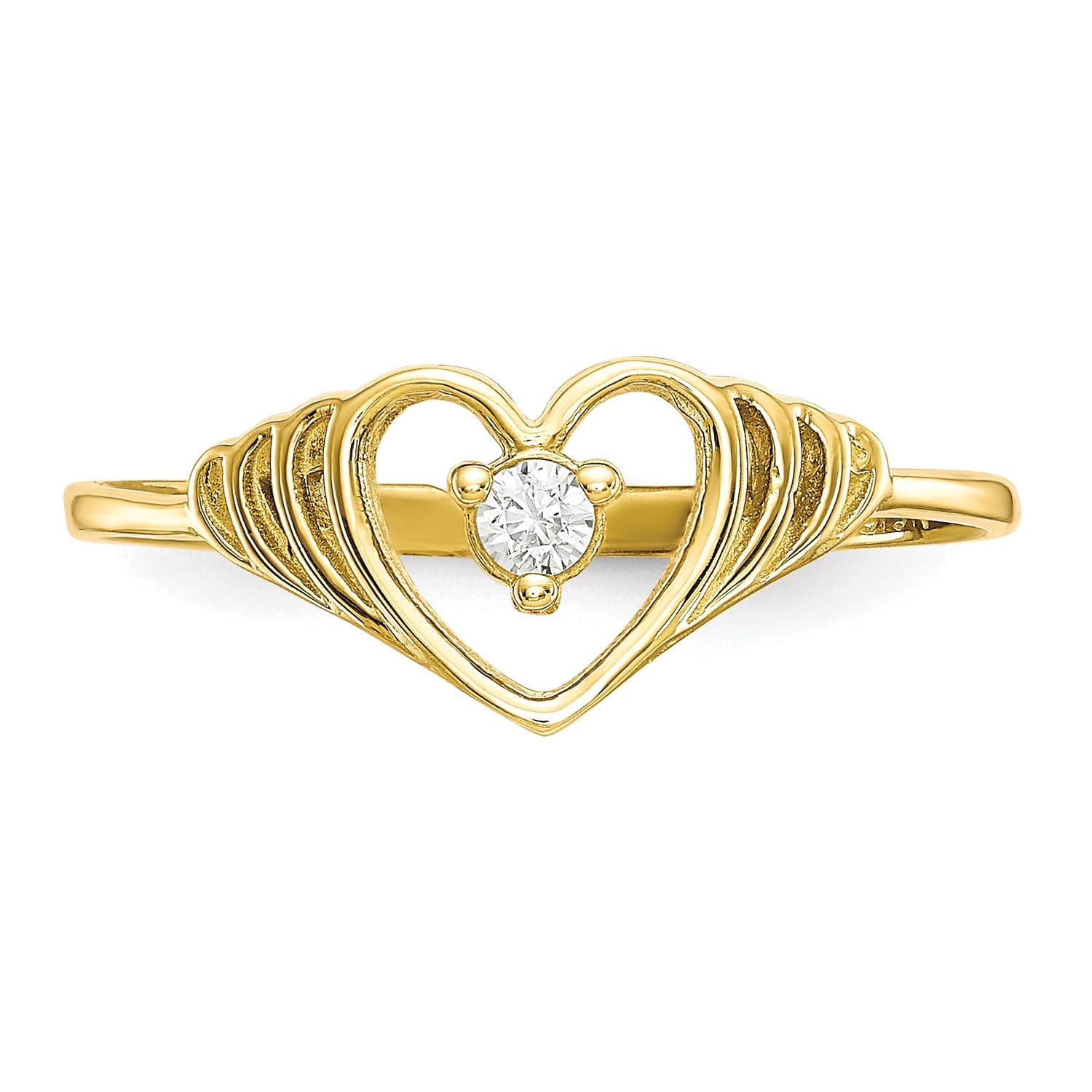 10k Yellow Gold CZ Heart Ring, Size 6