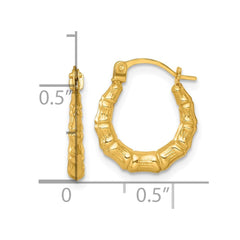 14k Yellow Gold Polished Bamboo Hoop Earrings, 14mm