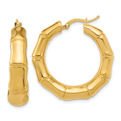 14K Yellow Gold Graduated Bamboo Round Hoop Earrings, 30mm