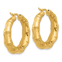 14K Yellow Gold Graduated Bamboo Round Hoop Earrings, 30mm