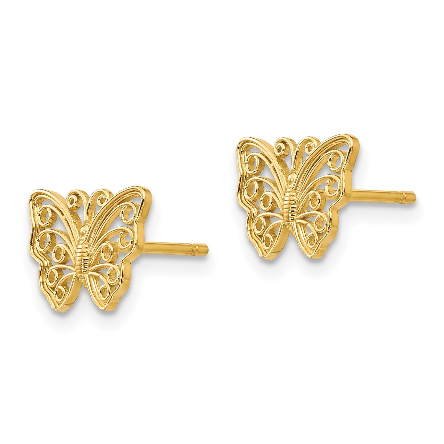 14K Yellow Gold Butterfly Design Post Earrings, 7x9mm