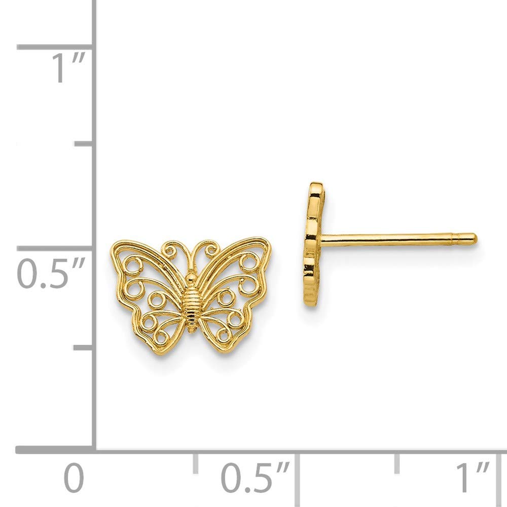 14K Yellow Gold Butterfly Design Post Earrings, 7x9mm