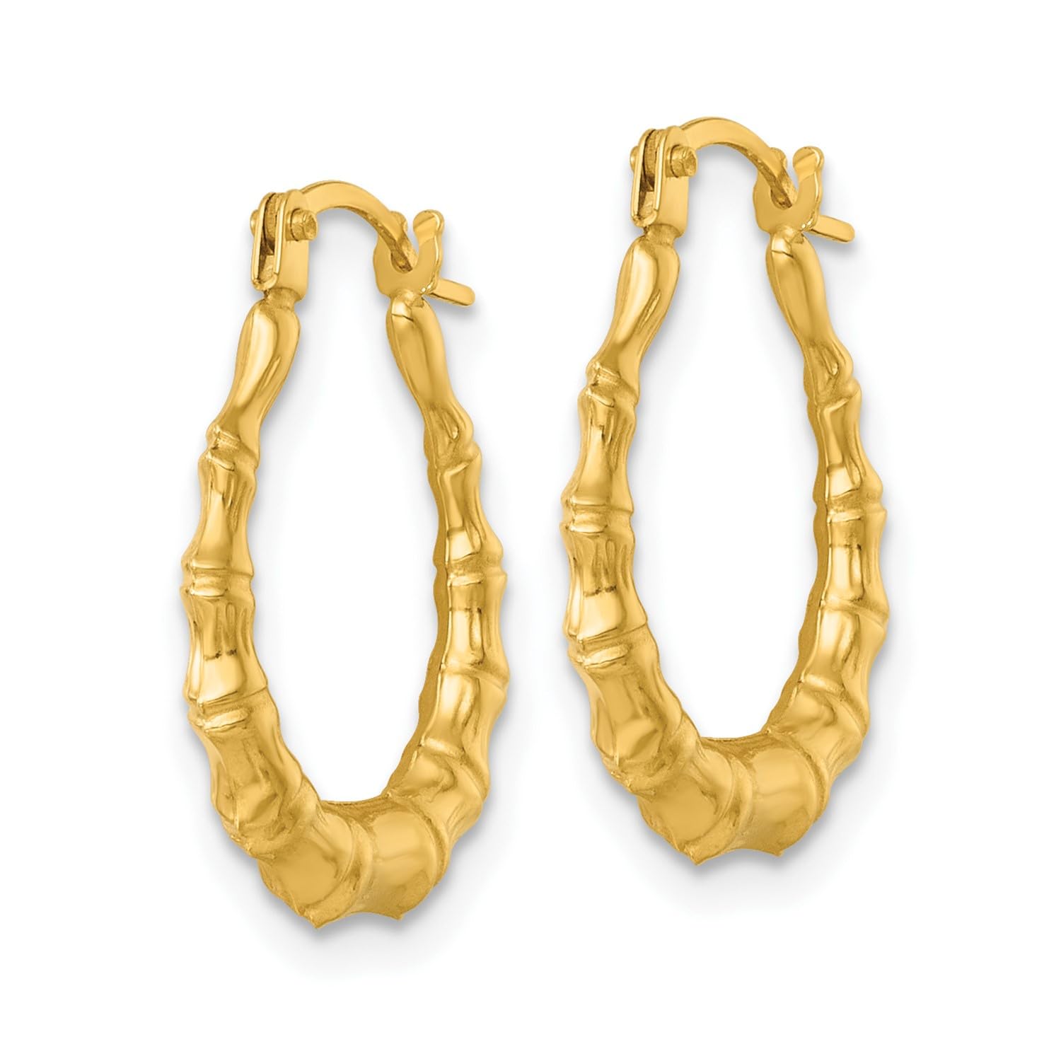 14k Yellow Gold Polished Bamboo Style Hoop Earrings, 17mm