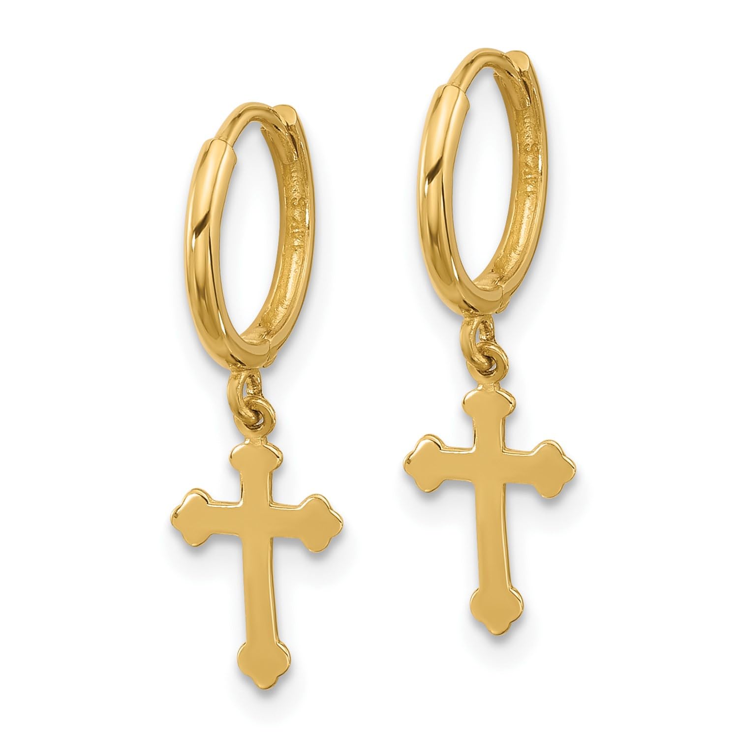 14K Yellow Gold Cross Dangle Hoop Earrings, 22x7mm