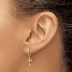 14K Yellow Gold Cross Dangle Hoop Earrings, 22x7mm